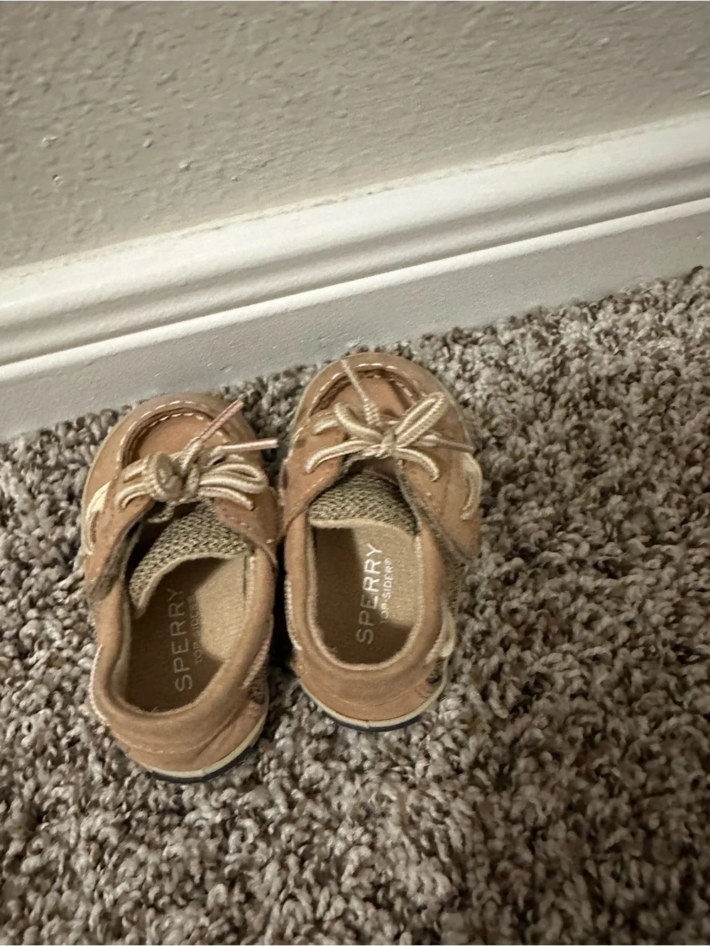 Sperry Tan Baby Boat Shoes with Beige Accents